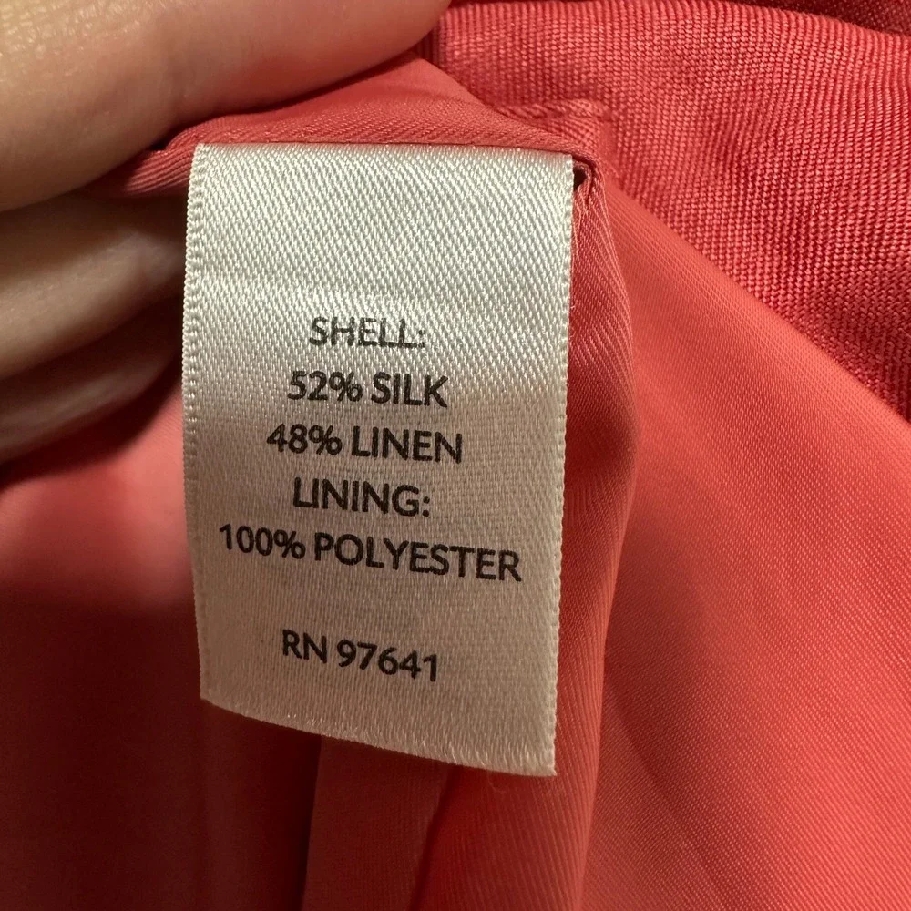 J. Jill Jacket Womens XL Coral Red Silk Linen Blend Button Front Drawstring Back - Picture 3 of 11